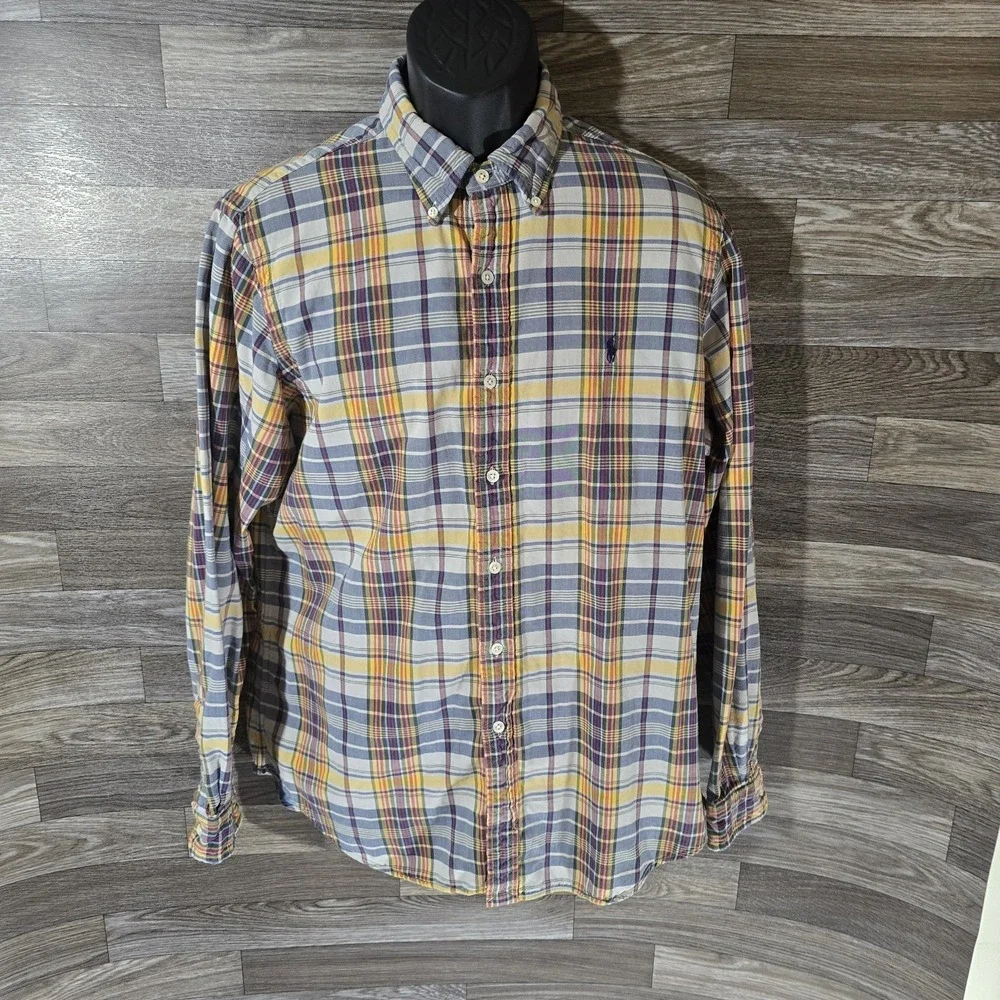 Ralph Lauren Men's Plaid Button Down Shirt LG Yellow Blue‎ Purple Casual